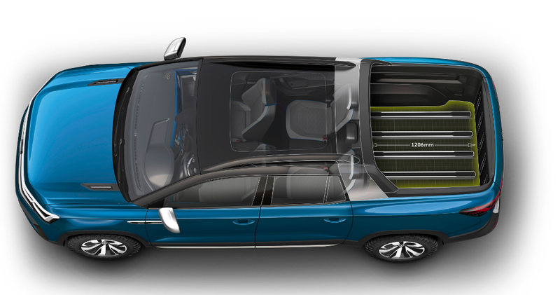 Illustration for article titled The Unibody Volkswagen Tarok Pickup Has a Cool Extendable Bed